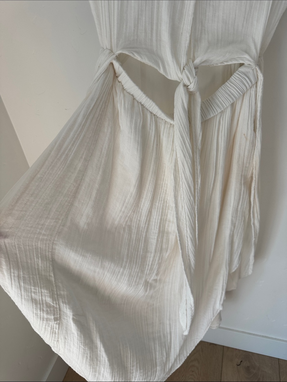 Free People FP White Ivory 100% Cotton Gauze Cutout Tie Waist Maxi Dress Beach S - Picture 4 of 12